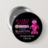 Rosa Roboter-Nuss-Allergie-Alarm-Mädchen Button (Vorne & Hinten)