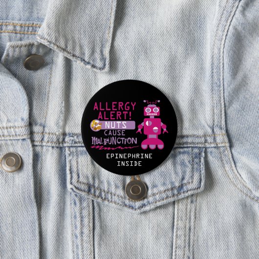 Rosa Roboter-Nuss-Allergie-Alarm-Mädchen Button (Beispiel)