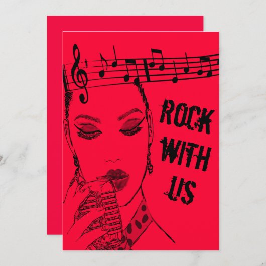 Rosa Rockabilly Diva Einladungskarten (Vorne/Hinten)