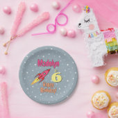 Rosa Rocket Personalisiertes Mädchen Geburtstagsfe Pappteller (Party)