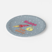 Rosa Rocket Personalisiertes Mädchen Geburtstagsfe Pappteller (Schrägansicht)