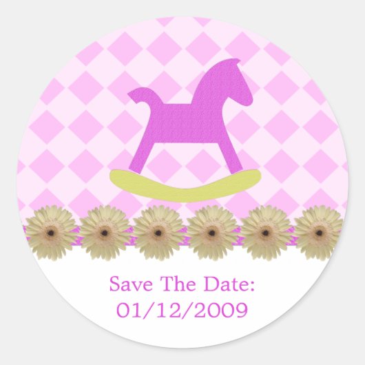 Rosa Rocking Horcking Stickers Save the Date (Vorderseite)