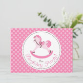 Rosa Rocking Pferd Geburtstag Einladung (Stehend Vorderseite)