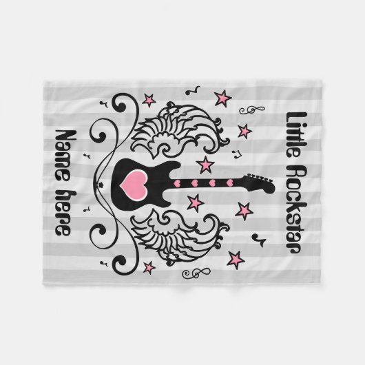 Rosa Rockstargitarre mit Flügeln Fleecedecke (Vorderseite (Horizontal))