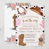Rosa Rodeo Western Cowgirl Kinderdusche Einladung (Vorne/Hinten)
