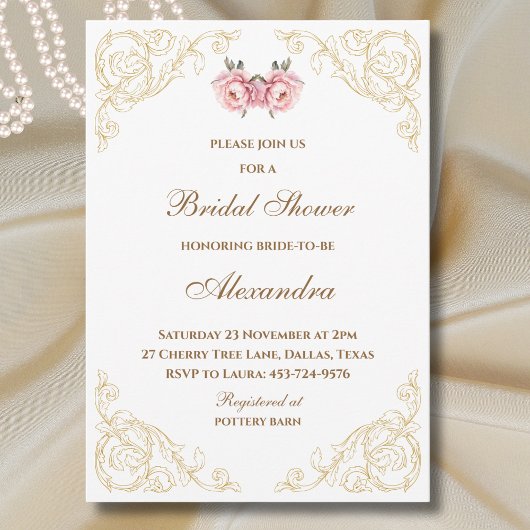 Rosa Rokoko Vintag Peony Brautparty Einladung