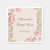 Rosa Rokoko Vintag Peony Brautparty Serviette (Vorderseite)