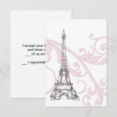 Rosa Rollen und Eiffelturm Einladung (Vorne/Hinten)