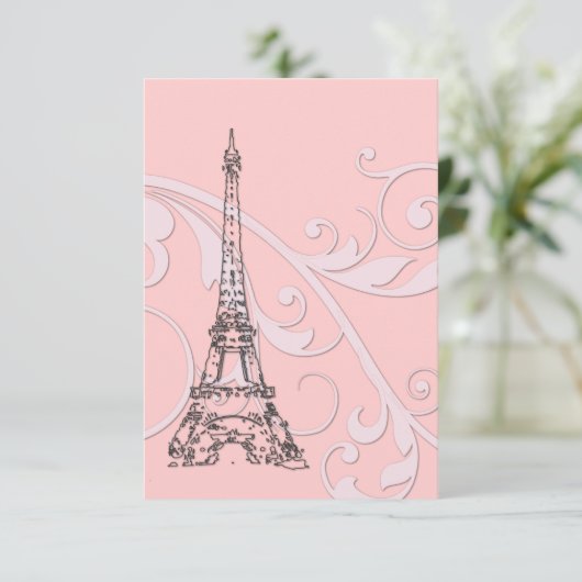 Rosa Rollen und Eiffelturm Einladung (Stehend Vorderseite)