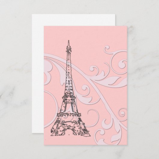 Rosa Rollen und Eiffelturm Einladung (Vorne/Hinten)