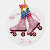 Rosa Roller Skate Girl Keramik Ornament (Vorne)