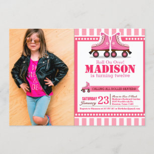 Rosa Roller Skate Sport Geburtstagsfeier Foto Einladung
