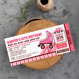 Rosa Roller Skate Sportticket Pass Geburtstag Einladung