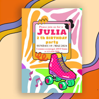 Rosa Roller Skaten Birthday COLORFUL Retro Einladung