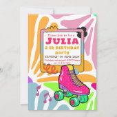 Rosa Roller Skaten Birthday COLORFUL Retro Einladung (Vorderseite)