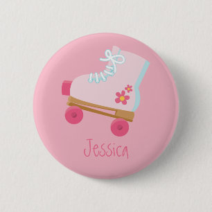 Rosa Rollerskates Knopf Button