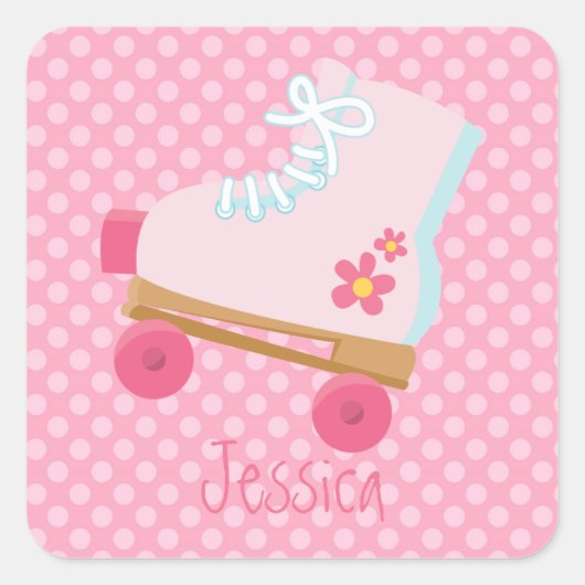 Rosa Rollerskates Square Stickers (Vorderseite)