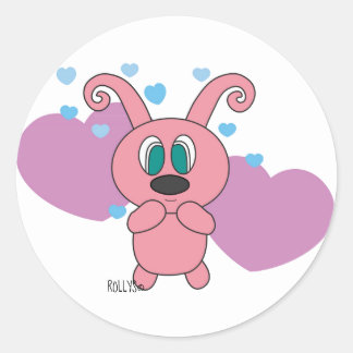 Rosa Rolly hört Valetinstag-Aufkleber Runder Aufkleber