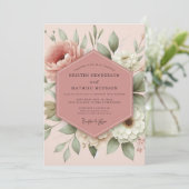 Rosa Romantische Flora-Hochzeit Einladung (Stehend Vorderseite)