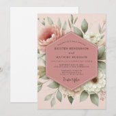 Rosa Romantische Flora-Hochzeit Einladung (Vorne/Hinten)