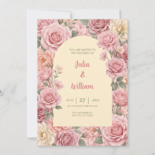 Rosa Romantische Florale Hochzeitseinladung Einladung