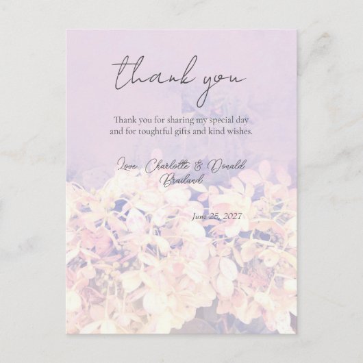 Rosa romantische Hydrangea Blumenhochzeit Postkarte (Vorderseite)