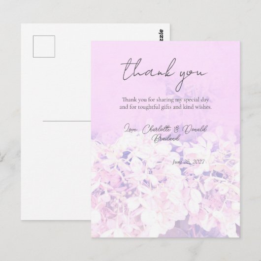 Rosa romantische Hydrangea Blumenhochzeit Postkarte (Vorne/Hinten)