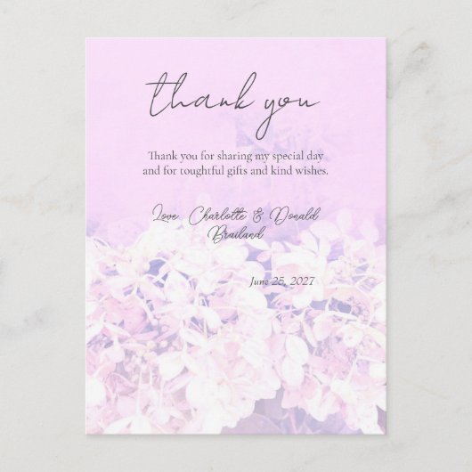 Rosa romantische Hydrangea Blumenhochzeit Postkarte (Vorderseite)