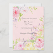 Rosa romantische Rose Einladung (Vorderseite)