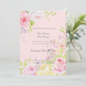 Rosa romantische Rose Einladung (Stehend Vorderseite)