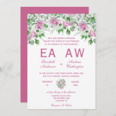 Rosa romantische Rose Hochzeit Einladung (Vorne/Hinten)