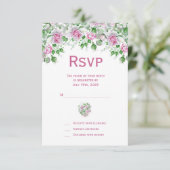Rosa romantische Rose Hochzeit RSVP Karte (Stehend Vorderseite)