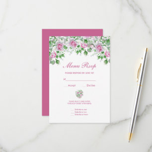 Rosa Romantische Rosen Hochzeitsmenü Antwort bitte