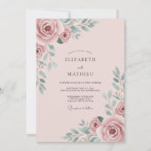 Rosa Romantische Rosenhochzeit Einladung (Vorderseite)