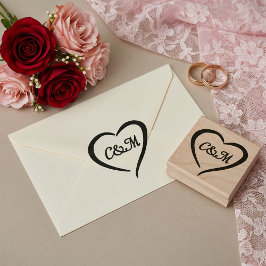 Rosa romantisches Herz-Monogramm-Frühlingshochzeit Gummistempel