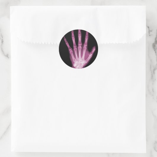 Rosa Röntgen-Skeletthand Runder Aufkleber (Tasche)