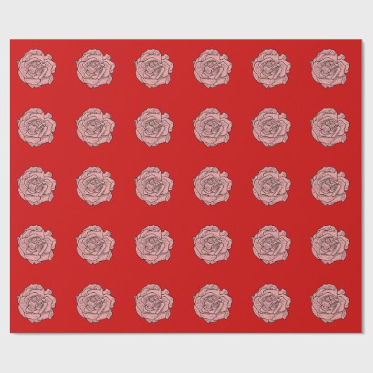 Rosa Rosa-Abbildung auf rotem Hintergrund Geschenkpapier (Flach)