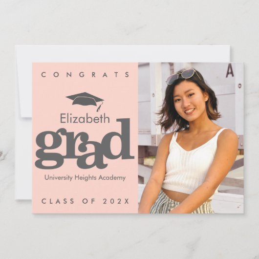 Rosa Rosa Abschluss Foto Graue Kappe Ankündigung (Vorderseite)