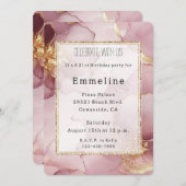 Rosa Rosa Abstrakte Blüte Geburtstag Einladung (Vorne/Hinten)