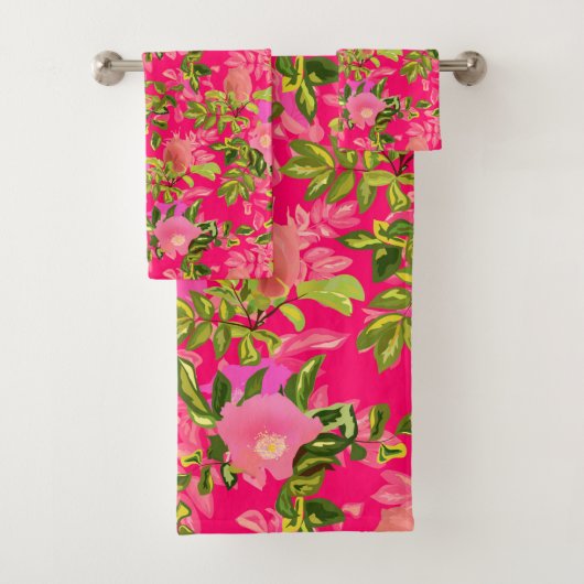 Rosa rosa angesagt, rosa wilde Rose angesagt Badhandtuch Set (Insitu)