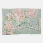 Rosa Rosa aquamariner Goldpolster Punkt Vintag Geschirrtuch (Horizontal)