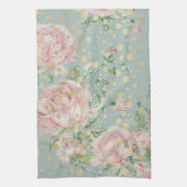 Rosa Rosa aquamariner Goldpolster Punkt Vintag Geschirrtuch (Vertikal)