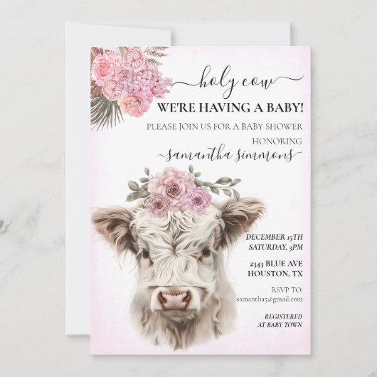 Rosa-Rosa-Babydusche Einladung (Vorderseite)