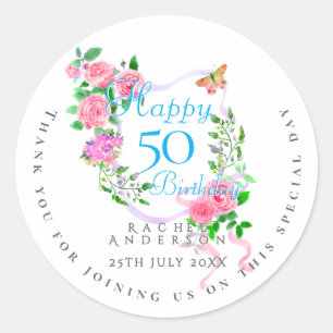 Rosa rosa Band 50. Geburtstag Runder Aufkleber