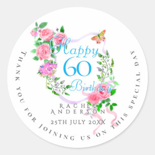 Rosa rosa Band 60. Geburtstag Runder Aufkleber