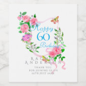 Rosa rosa Band 60. Geburtstag Weinetikett (Einzelnes Label)
