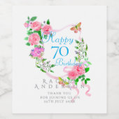 Rosa rosa Band 70. Geburtstag Weinetikett (Einzelnes Label)