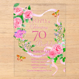 Rosa rosa Band 70. Geburtstagseinladung Acryleinladungen