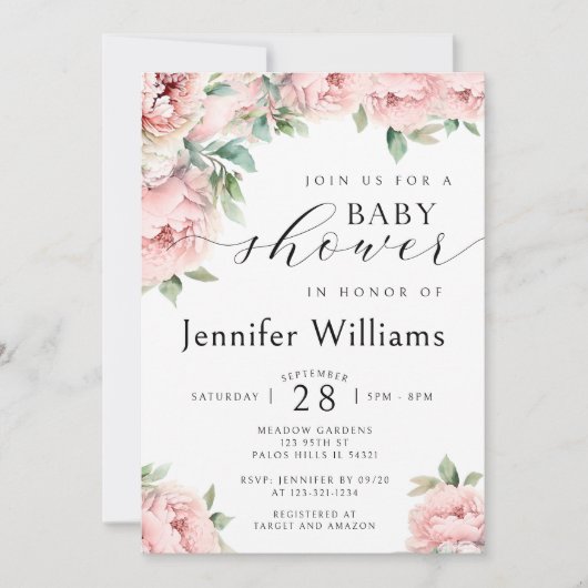 Rosa-Rosa-Birne-Mädchen-Dusche Einladung (Vorderseite)