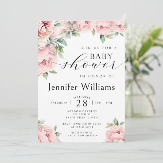 Rosa-Rosa-Birne-Mädchen-Dusche Einladung (Stehend Vorderseite)